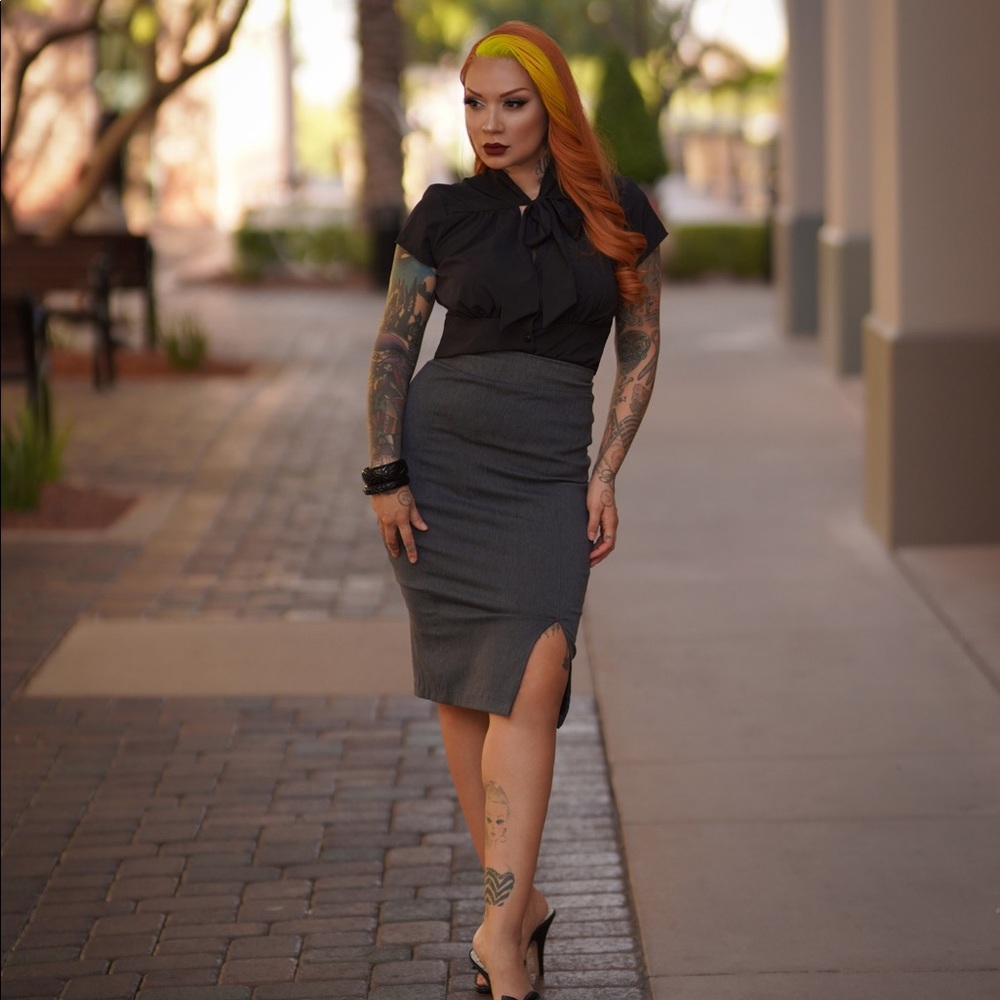 Stone grey pencil skirt